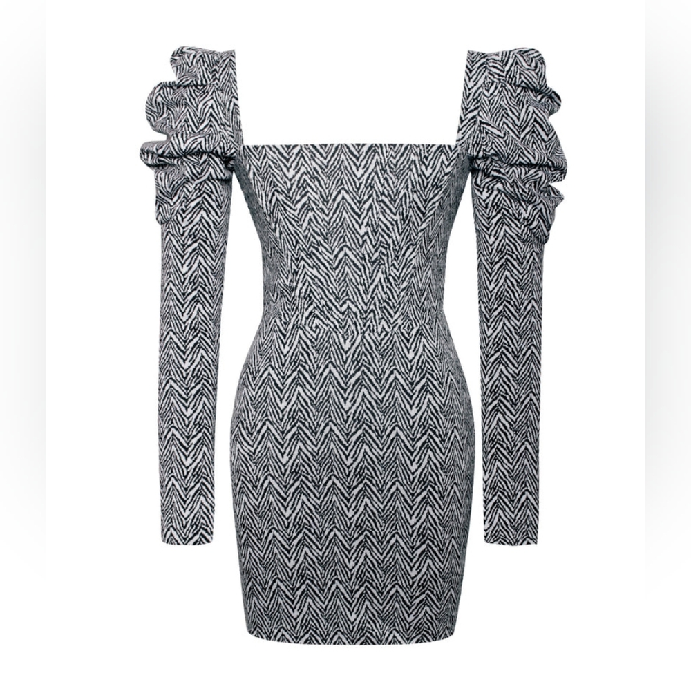 🖤Petra Herringbone Puff Long Sleeve Dress🤍 - Picture 12 of 16